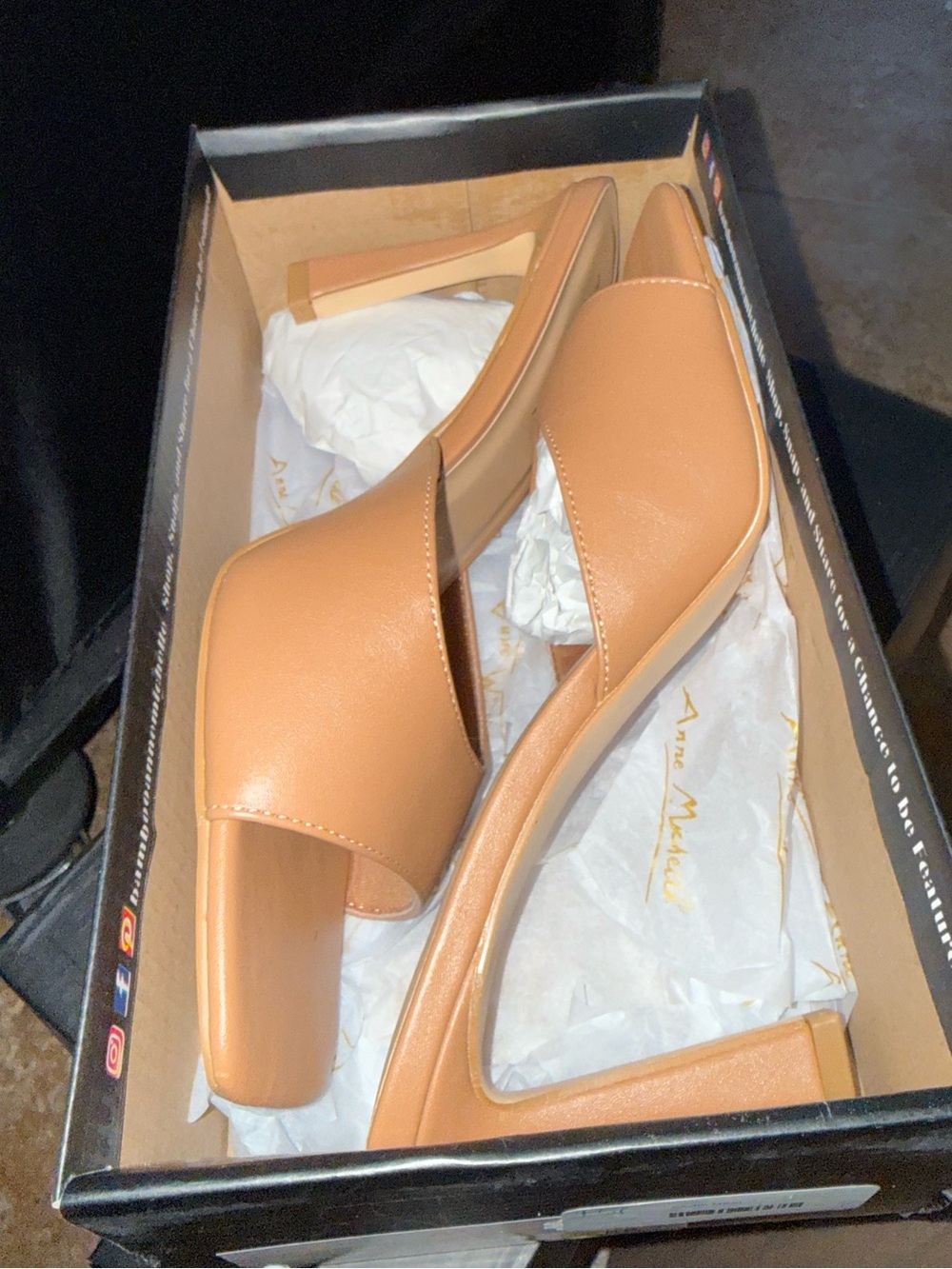 Women's Tan Open-Toe Slide Heels